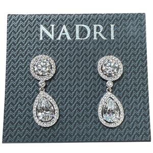 Nadri Radiant Double Pear CZ Drop Pierced Earrings, NWT